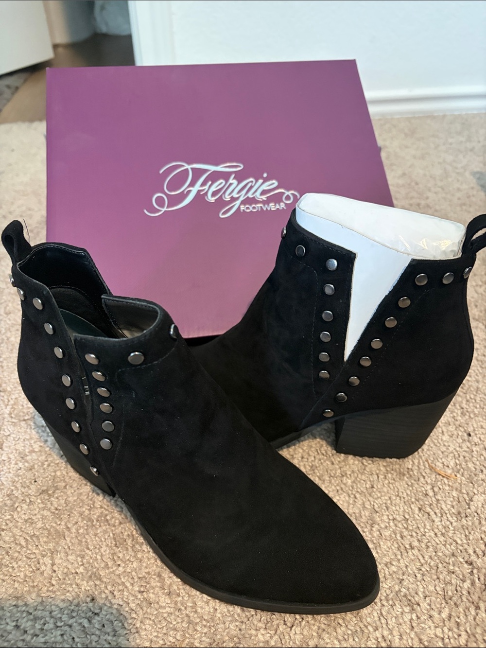 Fergie Black Studded Suede Ankle Booties